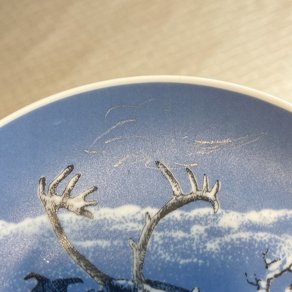 Set of 4 Porsgrund Norway plates, blue & white, scenes of Norway, fjord reindeer - Picture 5 of 11
